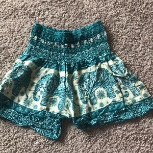 Turquoise and Off-White Elephant Shorts